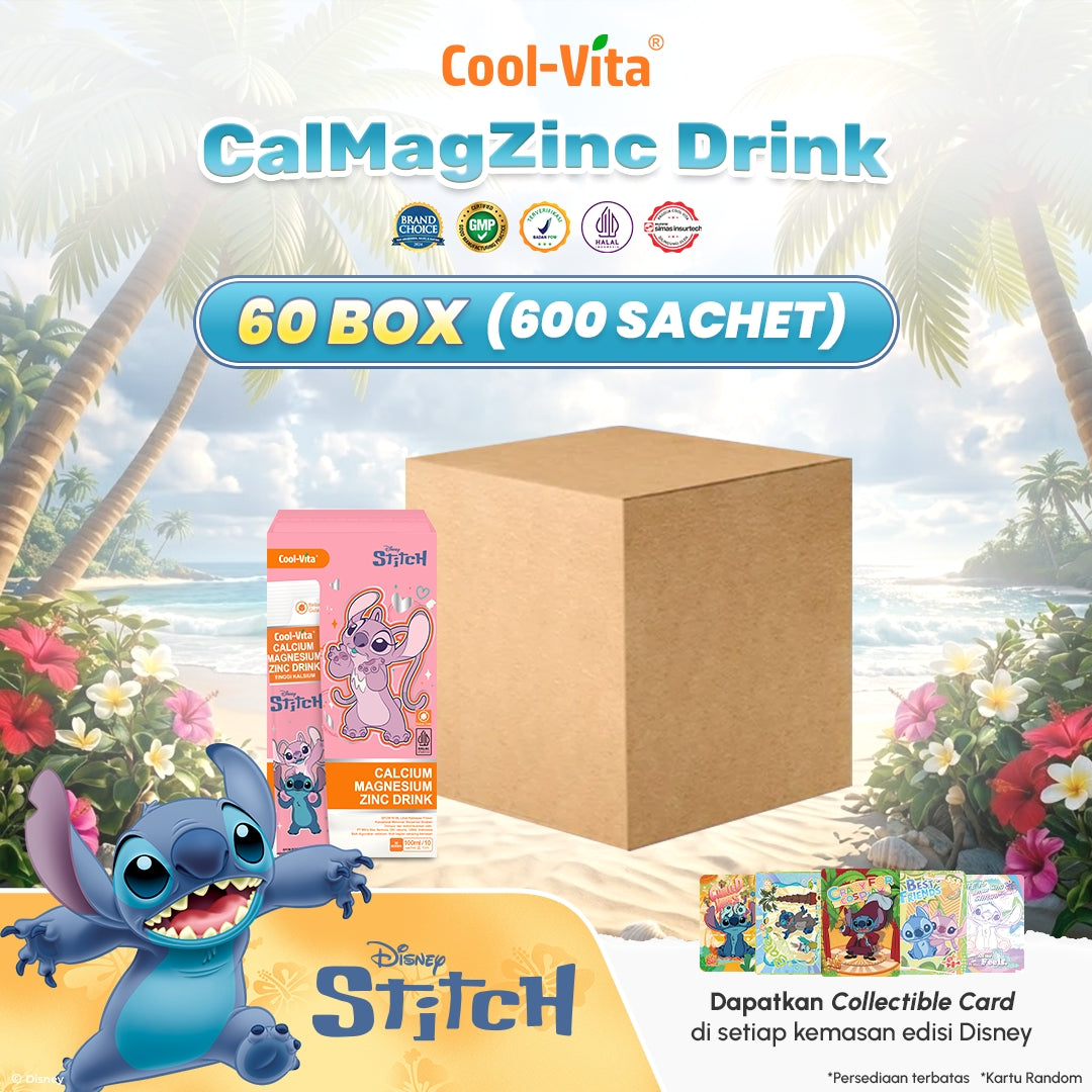 IP Wholesale Coolvita Calcium Magnesium Zinc Drink (Calcium+ Drink) – Suplemen Cair Kalsium, Magnesium Vitamin D Rasa Strawberry 1 Dus isi 60 Box