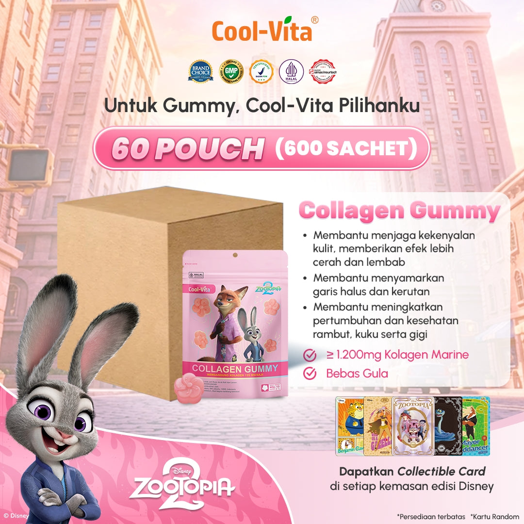IP Wholesale Cool-Vita Collagen Gummy Rasa Jeruk Bali dan Lemon (1 Dus isi 60 Pouch)