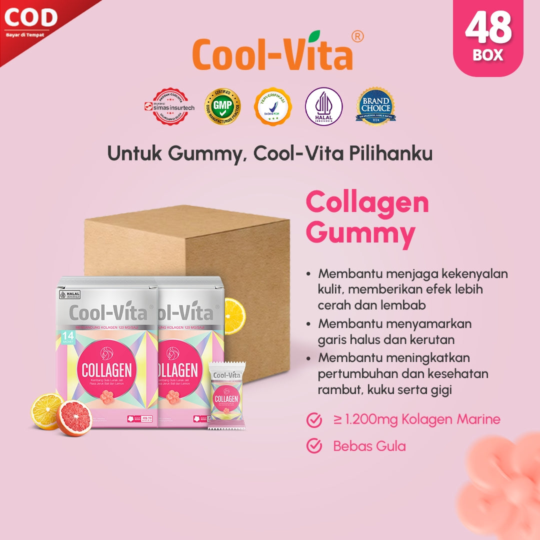 Wholesale Cool-Vita Collagen Gummy Rasa Jeruk Bali dan Lemon (1 Dus isi 48 Box)