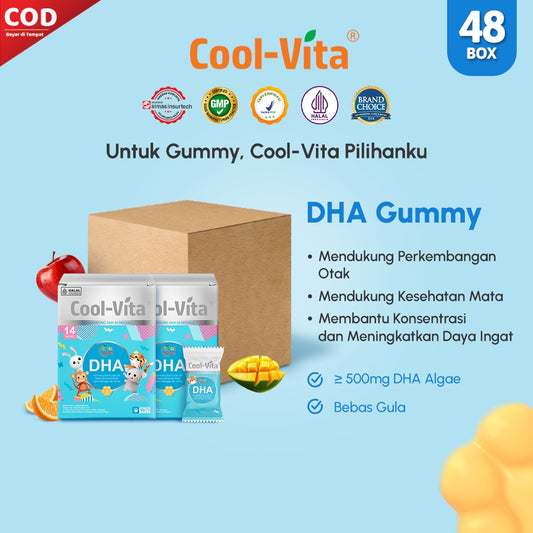 Wholesale Cool-Vita DHA Gummy Rasa Apel, Mangga, dan Jeruk (1 Dus isi 48 Box)