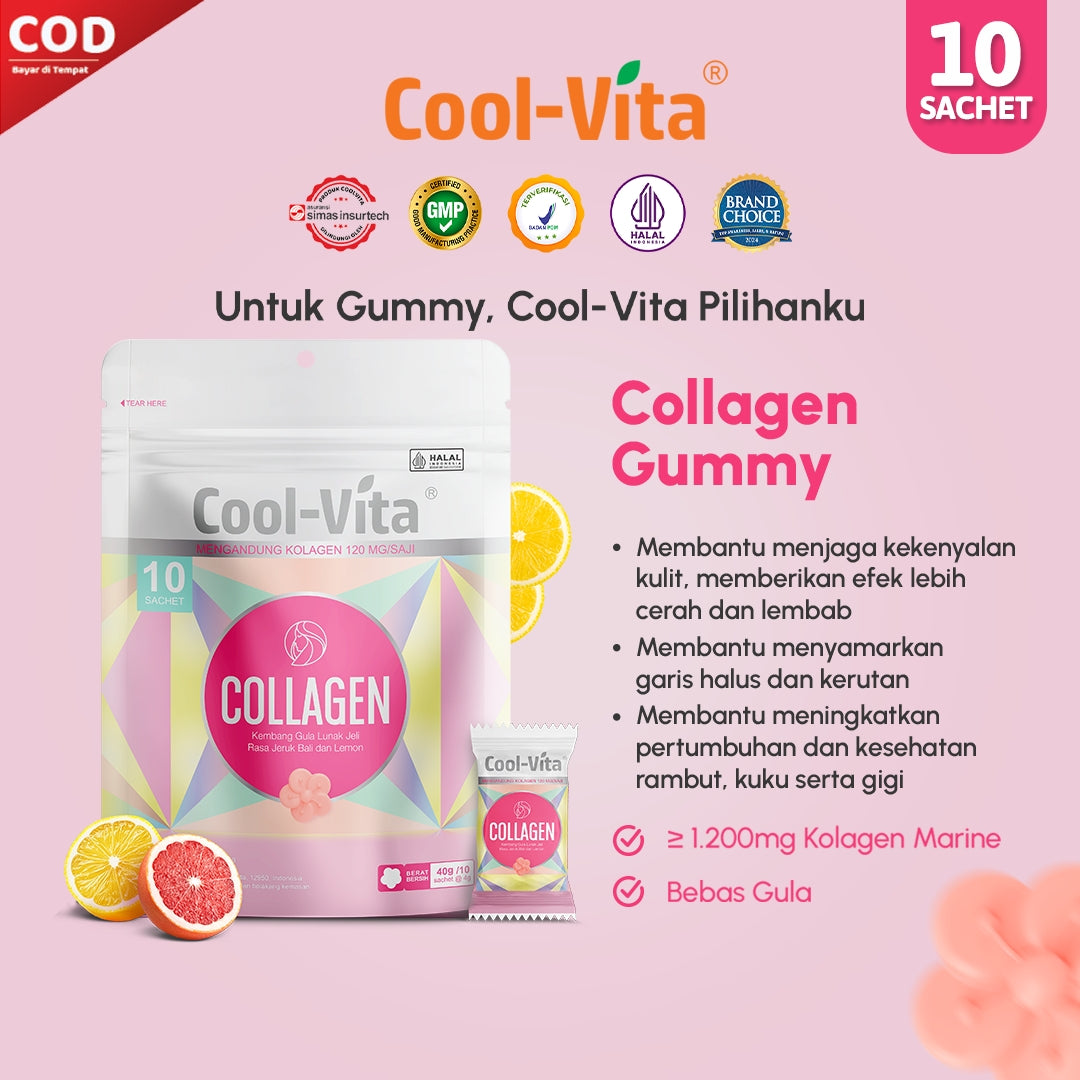 Wholesale Cool-Vita Collagen Gummy Rasa Jeruk Bali dan Lemon (1 Dus isi 42 Pouch)
