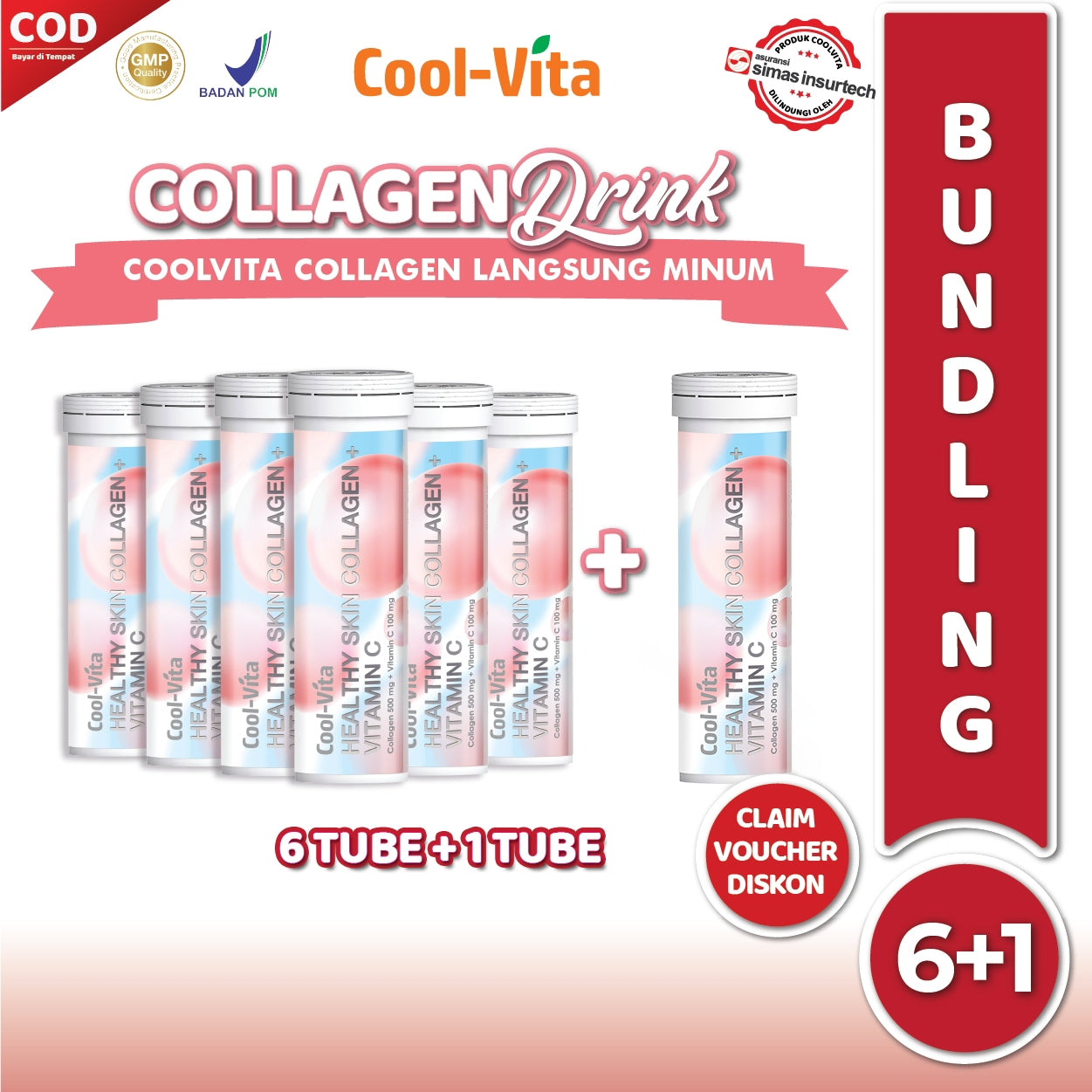 Paket Cerah Bersinar Collagen Effervescent Membantu Mencerahkan Kulit 7 botol (6+1)