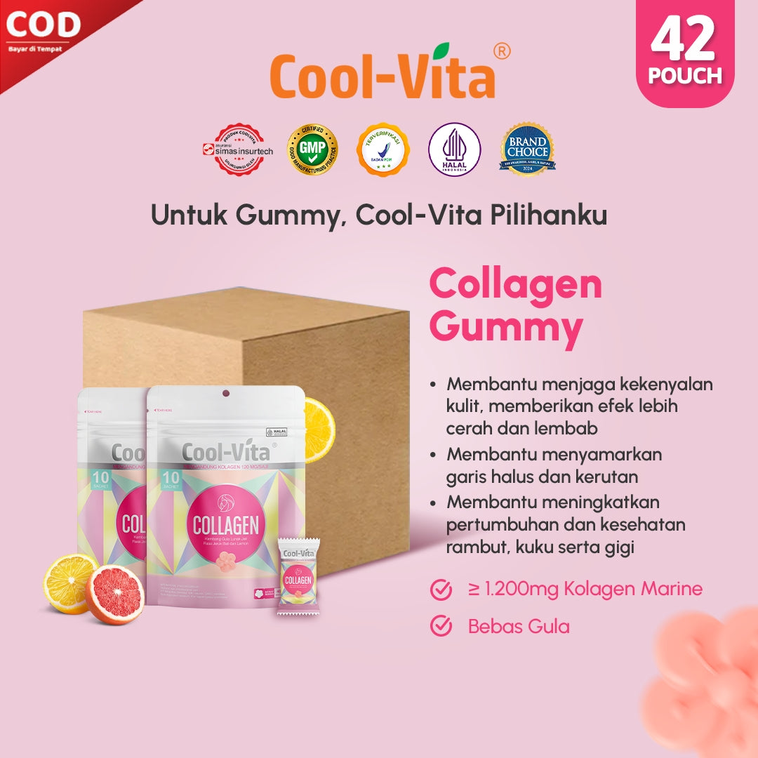 Wholesale Cool-Vita Collagen Gummy Rasa Jeruk Bali dan Lemon (1 Dus isi 42 Pouch)