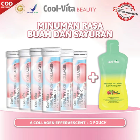 6 Tube Collagen Effervescent Bundling + 1 Pouch Coolvita Minuman Rasa Buah dan Sayuran