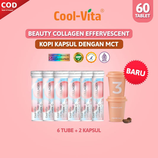 Coolvita Minuman Larut Rasa Buah Peach 6 botol dan 1 Box MCT Coffee Rasa Oatmeal Latte