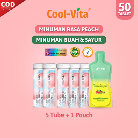 5 Tube Collagen Effervescent Bundling + 1 Pouch Coolvita Minuman Rasa Buah dan Sayuran