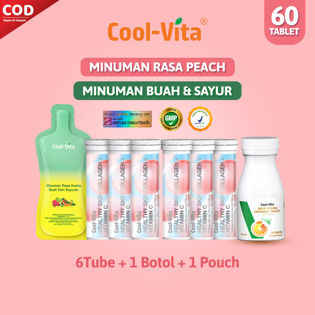 6 Tube Collagen Effervescent + 1 Botol Chewable Orange FREE 1 Pouch Buah dan Sayur