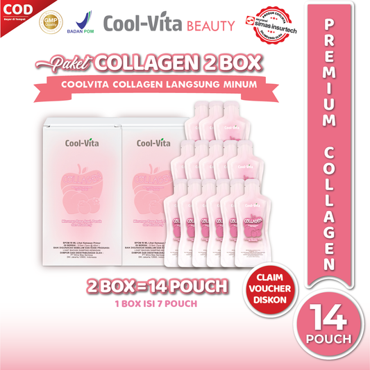 Coolvita Minuman Rasa Buah Peach 3,000mg Collagen 2 Box (14 Pouch)